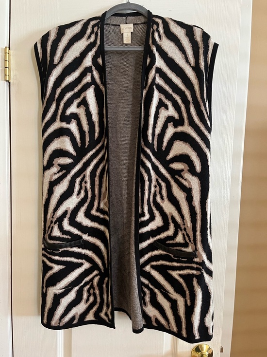 Chico's Jackets & Blazers - Chico's Black & Cream Zebra-Print Sleeveless Open Front Vest
